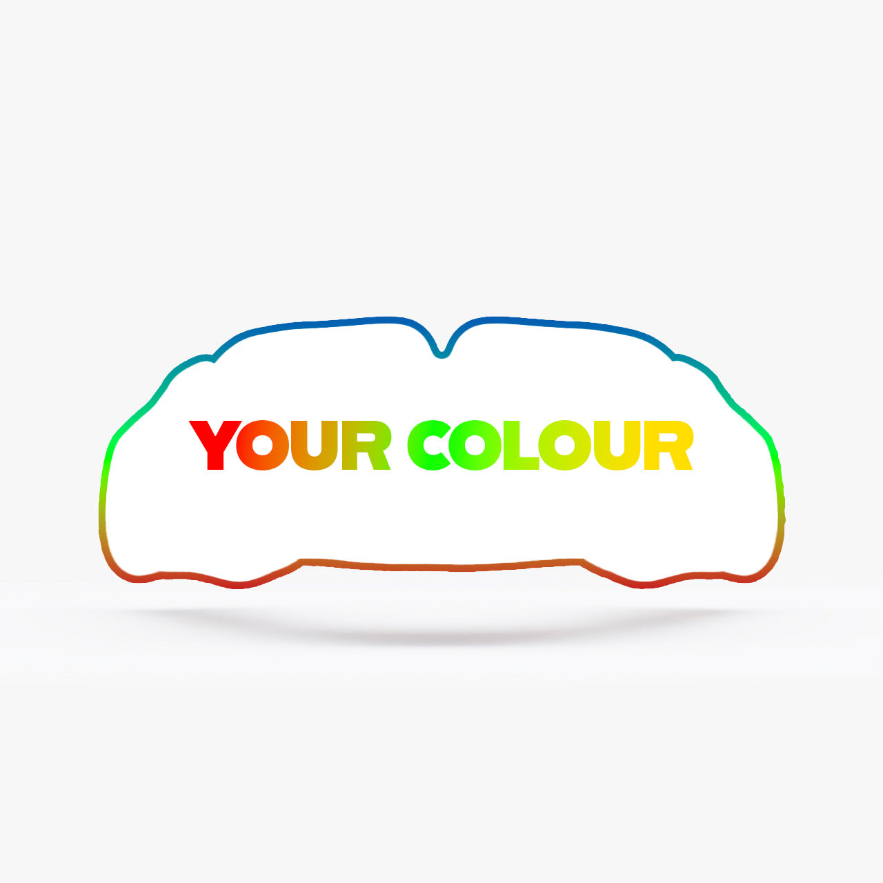 Colorful cloud-shaped mouth guard with 'YOUR COLOUR' text on a white background