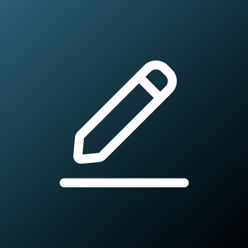White pencil icon on a dark blue background